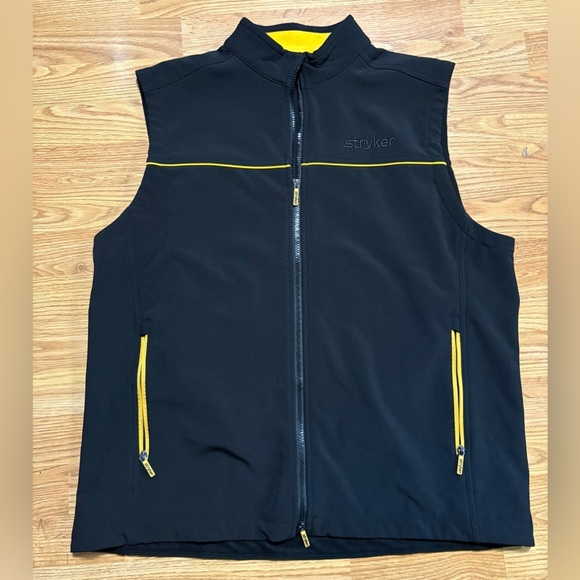 Stryker Men's Vest Full Zip Pockets Polyester Soft Shell Black Yellow XL - Picture 1 of 6